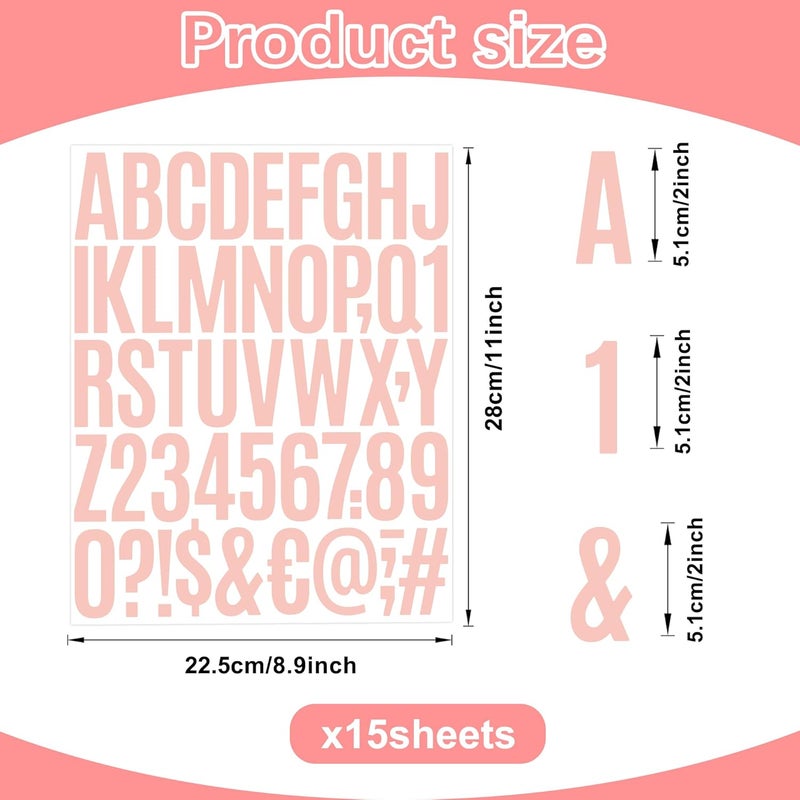 Metsyth Letter Stickers 15 Sheets 750 PCS Alphabet Number Stickers 2 Inch Vinyl Self Adhesive Stick on Letters for Water Bottles Scrapbooking Cup Mailbox Crafts Bulletin Board Classroom Decor(Pink) - Image 2